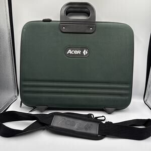 Vintage Acer Laptop Briefcase Bag Dark Green Hard Shell Carrying Case w/ Strap